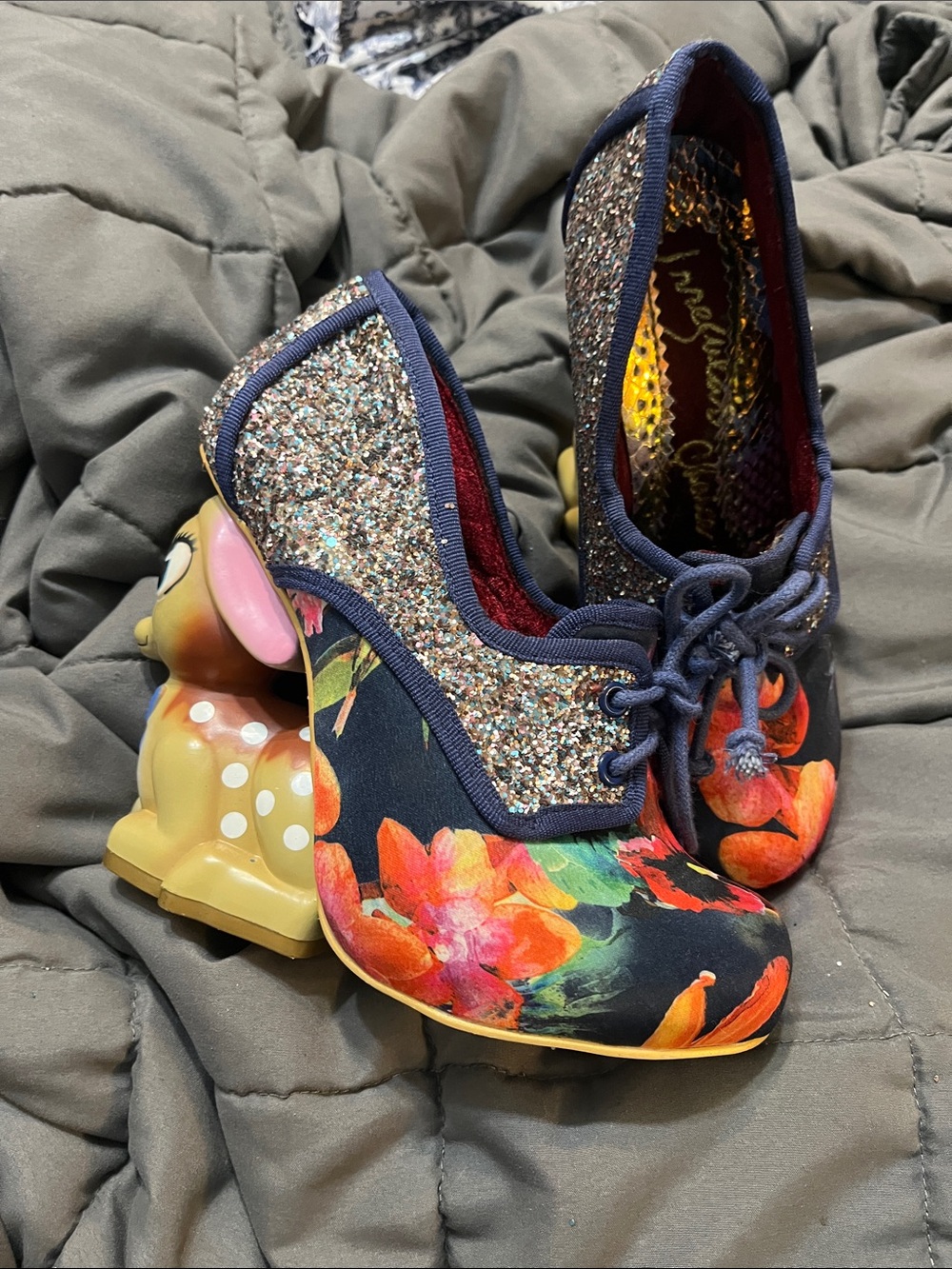 Irregular Choice Fawn deer heels navy and floral 37